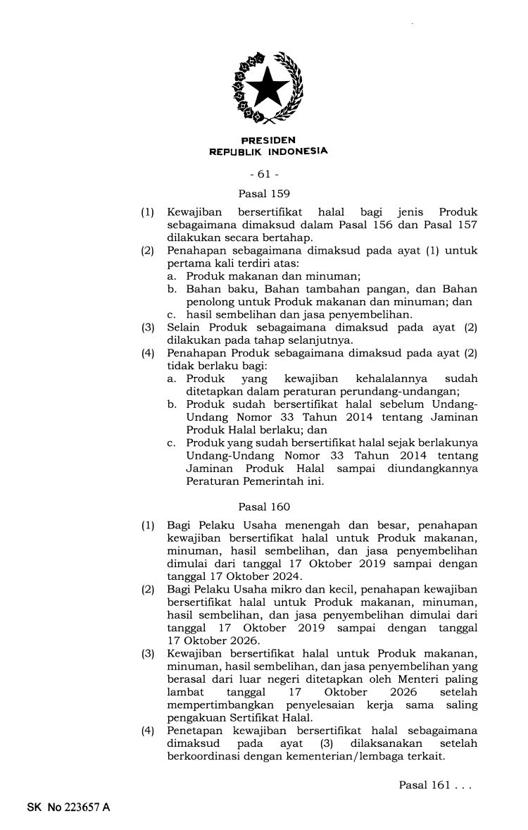 PP Nomor 42 Tahun 2024 Pasal 160 dan 161