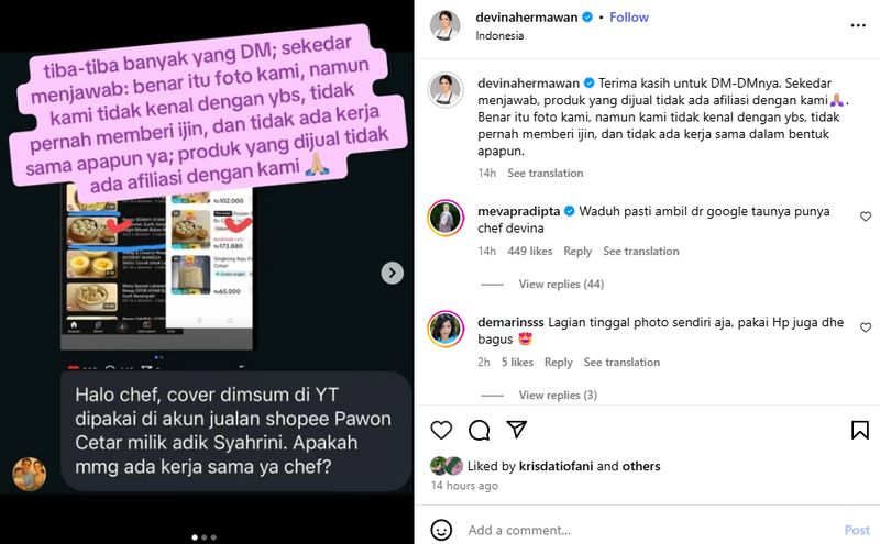 Heboh! Adik Syahrini Diduga Pakai Foto Siomay Chef Devina untuk Jualan