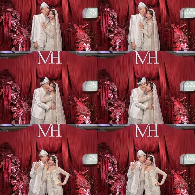 Rambut ditata dengan model sanggul rendah modern yang rapi di bagian belakang. Beberapa helai rambut bagian depan dibiarkan menjuntai lembut di sisi wajah, menciptakan kesan lembut dan feminin. Sementara wajahnya dirias dengan makeup bergaya soft glam. Foundation halus dengan hasil dewy, riasan mata lembut bernuansa coklat, eyeliner tipis, dan bulu mata lentik. Lipstik berwarna peach coral menonjolkan bibir tanpa terkesan mencolok, menghasilkan tampilan elegan dan natural. Foto: Instagram @btr_meyden