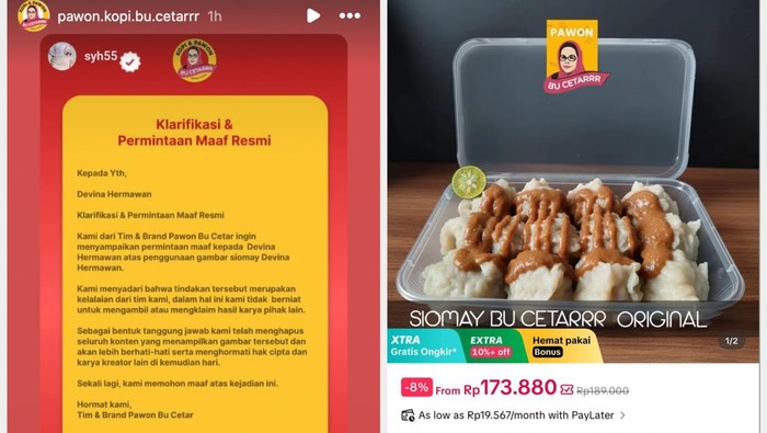 Permintaan Maaf Adik Syahrini usai Pakai Foto Siomay Chef Devina