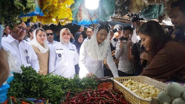 Wakil Menteri Perdagangan (Wamendag) Dyah Roro Esti Widya Putri memantau harga bahan pokok di Pasar Baruga.