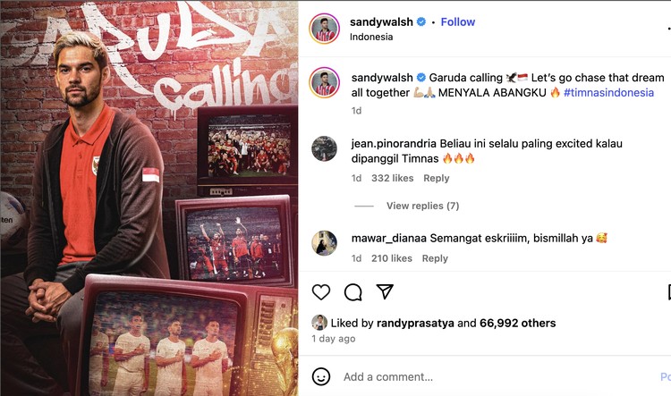 IG pemain timnas