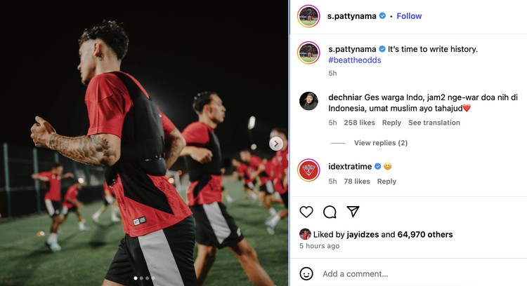 IG pemain timnas