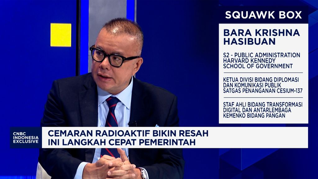 Ketua Divisi Bidang Diplomasi dan Komunikasi Publik Satgas Penanganan Cesium-137, Bara Krishna Hasibuan dalam program CNBC Indonesia Exclusive. (CNBC Indonesia TV)