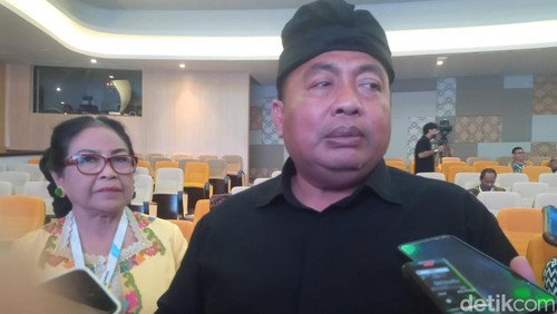 Anggota DPR RI Dapil Bali, I Nyoman Parta di sela-sela Rakernas PELITA di Politeknik International Bali (PIB), Kamis (9/10/2025). /Krisna Pradipta