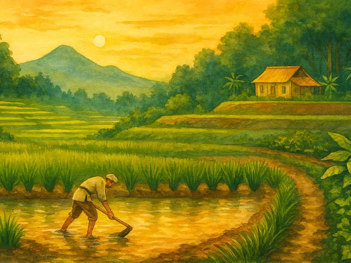 Ilustrasi petani di sawah.