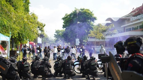Latihan Sispamkota di area Dermaga Timur Gedung BCT, Pelabuhan Benoa, Denpasar, Kamis (9/10/2025). (Dok. Polda Bali)