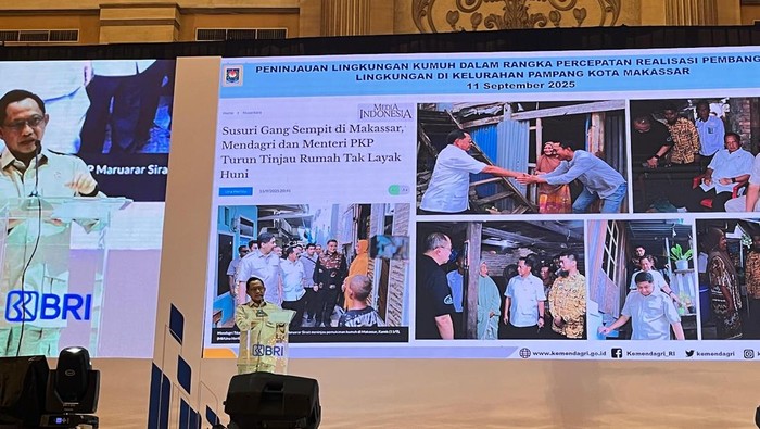 Mendagri Tito Karnavian saat acara Sosialisasi Kredit Program Perumahan di Medan, Kamis (9/10/2025). (Finta Rahyini/detikSumut)
