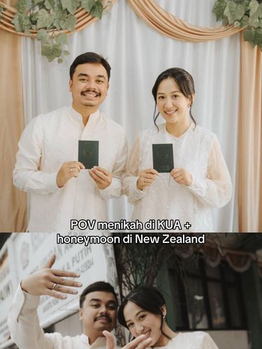 Pasangan pengantin ini memutuskan untuk menikah di KUA dan pergi bulan madu ke New Zealand. Postingan tersebut langsung viral di media sosial.