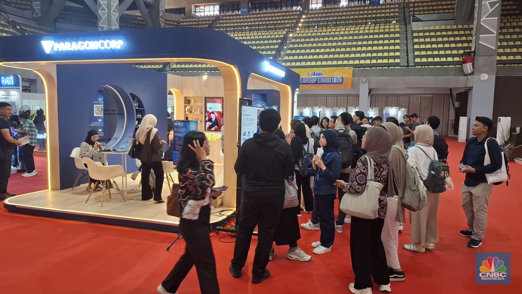 Gelaran bursa lowongan kerja (job fair) di lingkungan UI, yang akan berlangsung pada 10–11 Oktober 2025 di Balairung UI, Depok, Jawa Barat. (CNBC Indonesia/Chandra)
