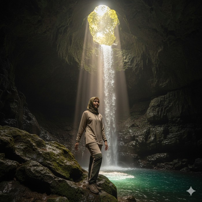 Ilustrasi air terjun (Gambar yang disajikan dalam artikel ini bukanlah foto asli hasil pemotretan, melainkan kreasi visual yang sepenuhnya dihasilkan oleh kecerdasan buatan Gemini AI)