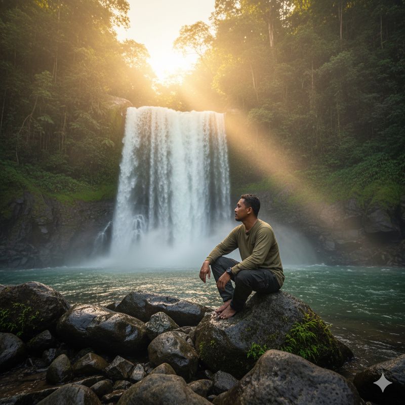 Ilustrasi air terjun (Gambar yang disajikan dalam artikel ini bukanlah foto asli hasil pemotretan, melainkan kreasi visual yang sepenuhnya dihasilkan oleh kecerdasan buatan Gemini AI)