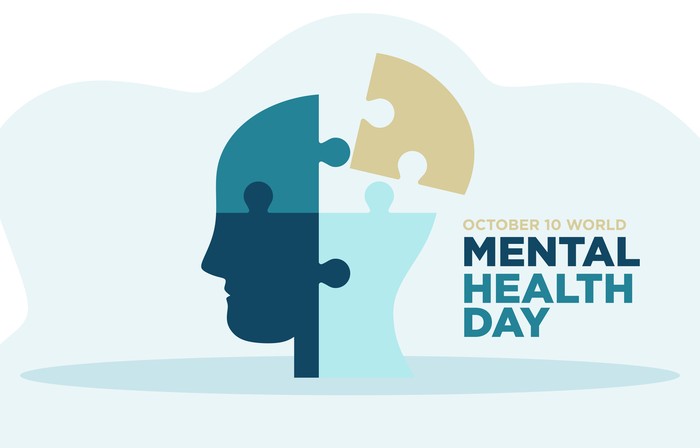 Creative global mental health day poster with puzzle art human head