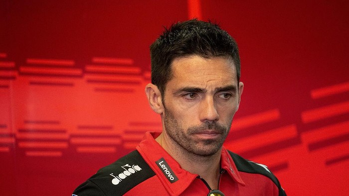SCARPERIA, ITALY - JUNE 20: Michele Pirro of Italy and Ducati Lenovo Team looks on in box during the MotoGP Of Italy - Free Practice at Mugello Circuit on June 20, 2025 in Scarperia, Italy. (Photo by Mirco Lazzari gp/Getty Images)