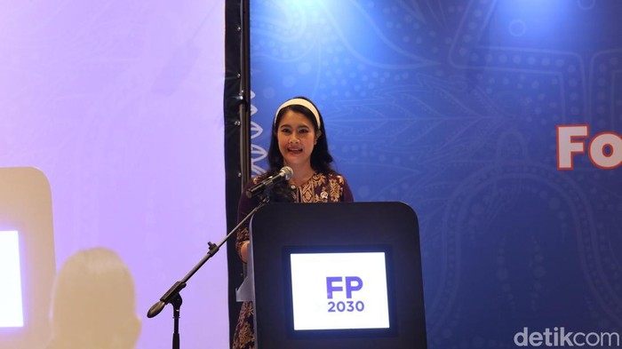 Wakil Menteri Kependudukan dan Pembangunan Keluarga/BKKBN, Ratu Ayu Isyana Bagoes Oka saat pidato dalam forum FP2030 di Nusa Dua, Kabupaten Badung, Jumat (10/10/2025).