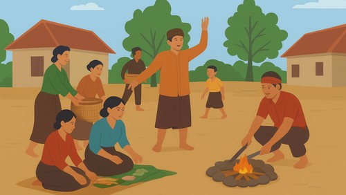 Ilustrasi Teka Ra Nee, Tradisi Gotong Royong Masyarakat Bima NTB. (AI)