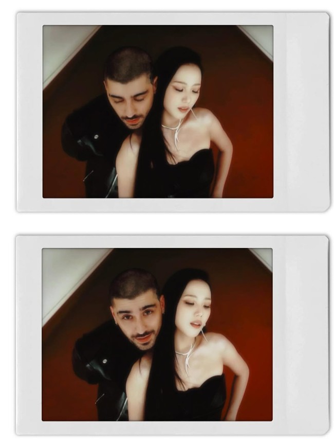 Tak sedikit penggemar yang menyadari Jisoo BLACKPINK dan Zayn Malik minim skinship di video klip Eyes Closed. Ayah satu anak itu menjaga kenyamanan satu sama lain. Hanya mendekatkan dagunya ke bahu Jisoo, juga tidak merangkul pinggangnya. Foto: dok. Instagram @sooyaaa__