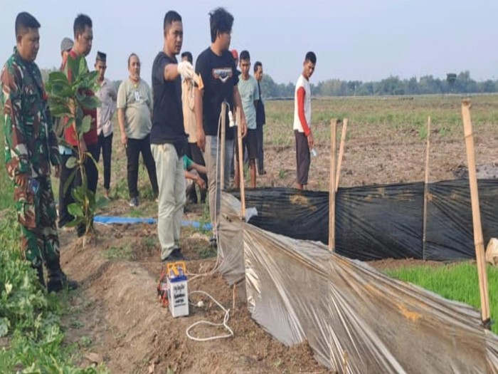 Olah TKP petani tewas kesetrum jebakan  listrik di sawah Desa Kalongdosari, Kecamatan Ngaringan, Kabupaten Grobogan, Jumat (10/10/2025).