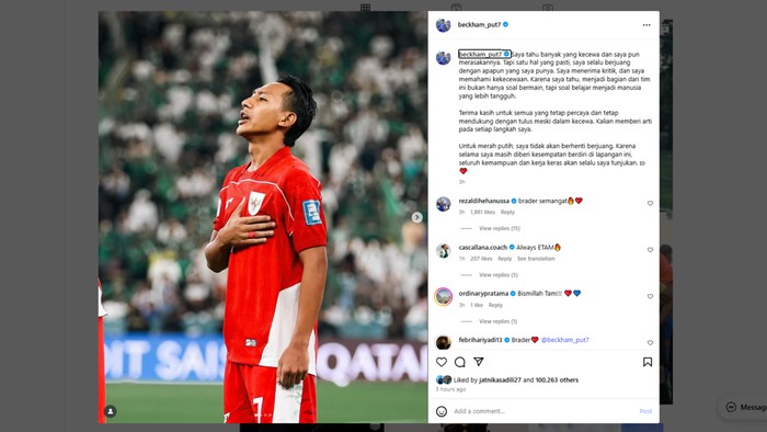 Unggahan Beckham Putra di Instagram.
