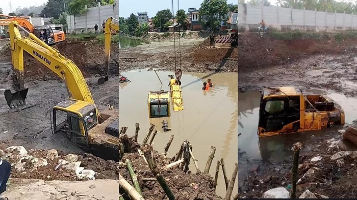 Backhoe terjebak lumpur hisap di Situ Ciburuy Bandung Barat