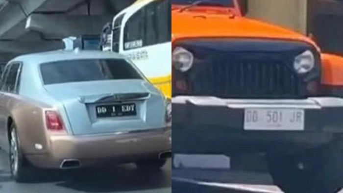 Dua mobil mewah Rolls-Royce dan Rubicon viral menggunakan pelat palsu di Makassar.