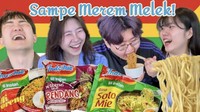 Unggahan Koreander (20/4/2025) menunjukkan momen beberapa orang Korea Selatan mencoba produk Indomie. Ada varian Mi Goreng Original, Mi Goreng Rasa Rendang, dan Mi Rebus Rasa Soto Mie. Foto: YouTube Koreander