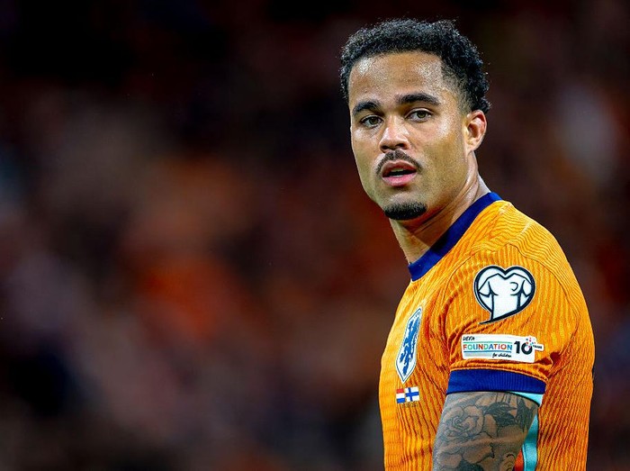 Netherlands forward Justin Kluivert plays during the match between the Netherlands and Finland at the Johan Cruijff ArenA for the European Qualifiers Group G season 2025-2026 in Amsterdam, Netherlands, on October 12, 2025. (Photo by Marcel van Dorst/EYE4images/NurPhoto via Getty Images)