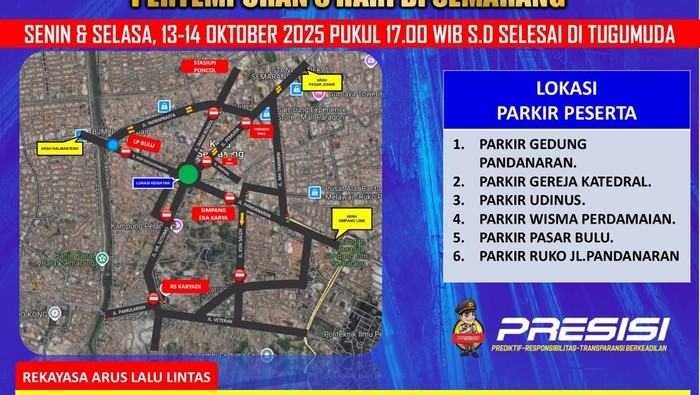 Pengalihan arus di Tugu Muda, Kota Semarang, untuk Peringatan Pertempuran 5 Hari di Semarang.