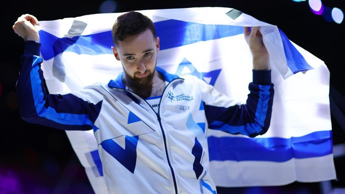 ANTWERP, BELGIUM - OCTOBER 07: Gold medalist Artem Dolgopyat of Team Israel celebrates after winning the Mens Floor Exercise Final on Day Eight of the 2023 Artistic Gymnastics World Championships at Antwerp Sportpaleis on October 07, 2023 in Antwerp, Belgium. (Photo by Naomi Baker/Getty Images)