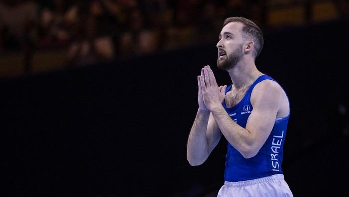 MUNICH, GERMANY - AUGUST 21: Artem Dolgopyat of Israel in mens gymnastics during the Artistic Gymnastics competition on day 11 of the European Championships Munich 2022 at Olympiapark on August 21, 2022 in Munich, Germany. (Photo by Tom Weller/24passion/DeFodi Images via Getty Images)