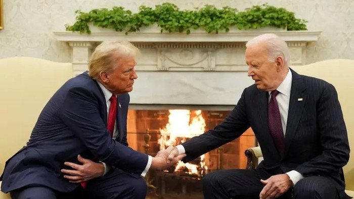 US President Joe Biden meets with President-elect Donald Trump in the Oval Office at the White House in Washington, US, November 13, 2024. (Reuters)