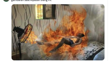 BMKG: suhu 35°C. Tubuh: rasanya 100°C, apalagi habis naik motor. Solusi? Kipas sekenanya, yang penting ada angin. Foto: X.com