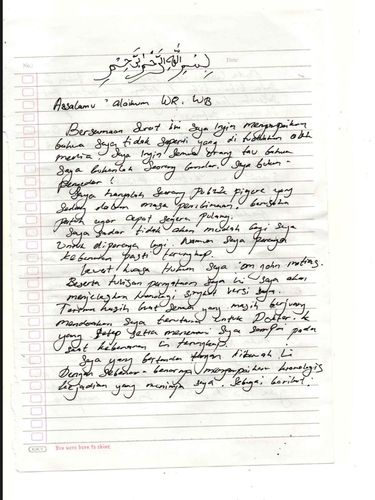 Ammar Zoni Surat dari Ammar Zoni sebelum dipindah ke Nusakambangan.