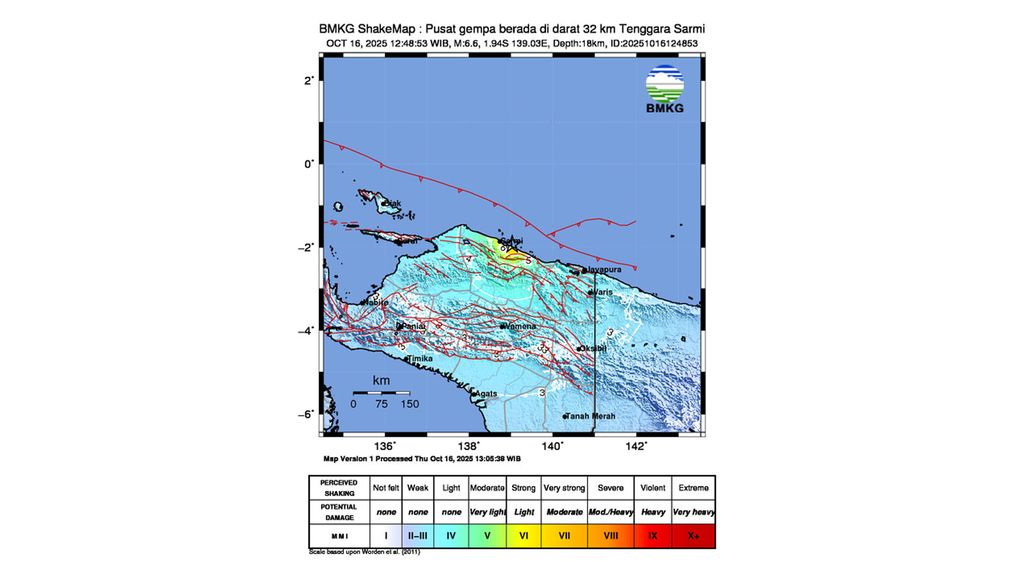 Gempa M6,6 guncang Papua, Kamis (16/10/2025). (Dok. BMKG)