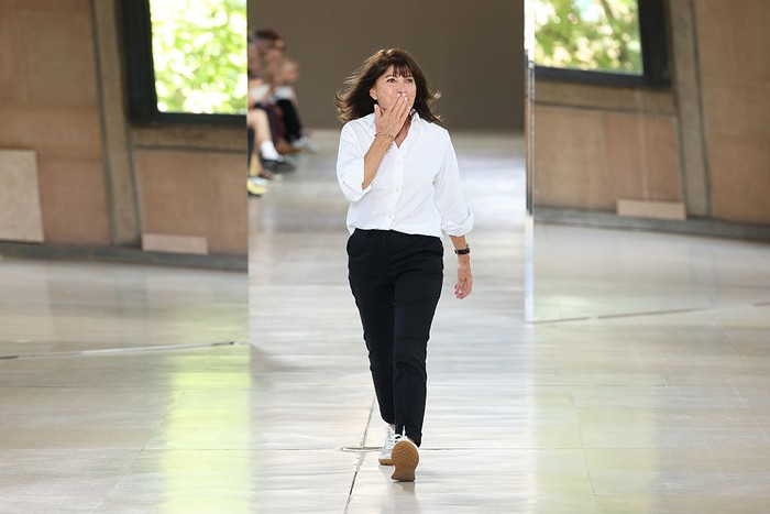 PARIS, FRANCE - JUNE 28: (EDITORIAL USE ONLY - For Non-Editorial use please seek approval from Fashion House) Designer Veronique Nichanian walks the runway during the Hermès Menswear Spring/Summer 2026 show as part of Paris Fashion Week on June 28, 2025 in Paris, France. (Photo by Pascal Le Segretain/Getty Images)