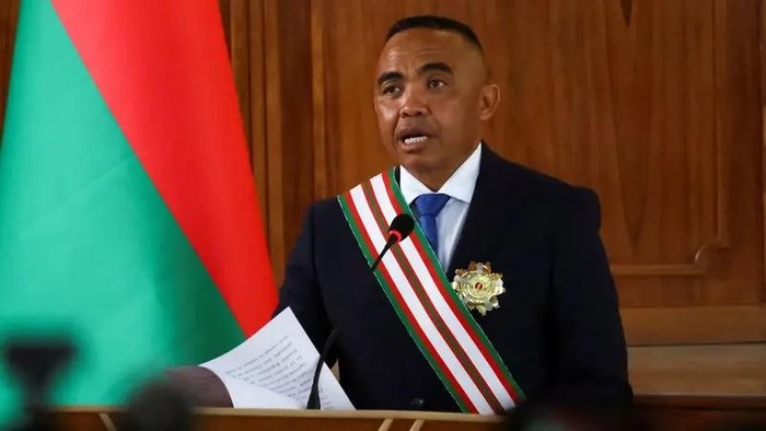 Madagascar’s new military ruler, Colonel Michael Randrianirina, speaks after being sworn in as president on Friday taking over from Andry Rajoelina following a coup that ousted him, at the constitutional court in Antanarivo , Madagascar, October 17, 2025. (Reuters)