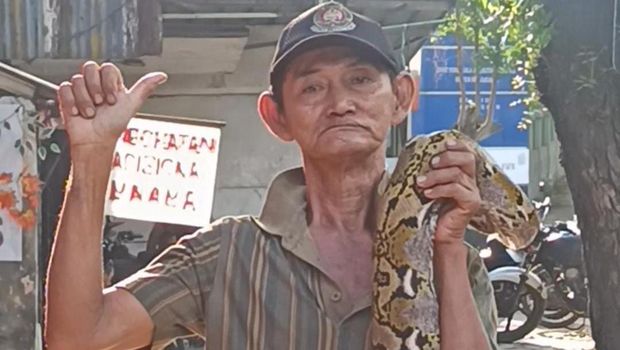 Lansia bentangkan ular di Kramat Jati