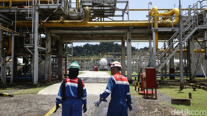 Pekerja mengecek jaringan pipa produksi di kawasan lapangan minyak dan gas Mutiara Field, Zona 9 PT Pertamina Hulu Sanga Sanga (PHSS), Kutai Kartanegara, Kalimantan Timur, Kamis (16/10/2025). Hingga semester pertama tahun 2025, PHSS telah memproduksi 12,7 ribu barel minyak per hari (Bopd) dan 93 juta standar kaki kubik gas. Angka tersebut telah melampaui target produksi tahun ini.