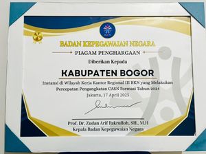 BKPSDM Bogor Sukses Percepat Pengangkatan ASN, Diganjar Penghargaan BKN