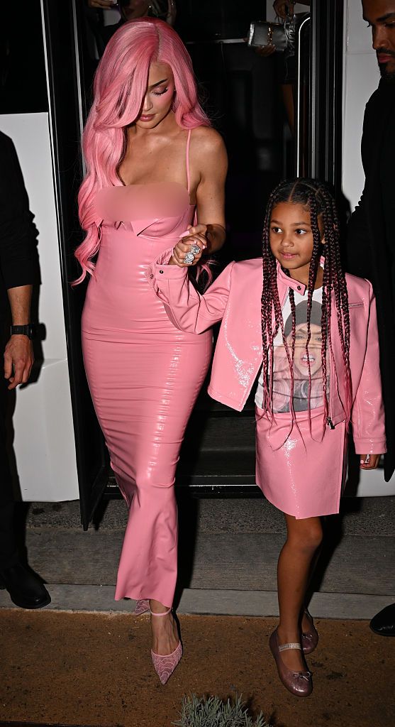 LOS ANGELES, CA - OCTOBER 17: Kylie Jenner with daughter Stormi is seen arriving to Kylie Cosmetics pop-up event on October 17, 2025 in Los Angeles, California.  (Photo by DUTCH/Bauer-Griffin/GC Images)