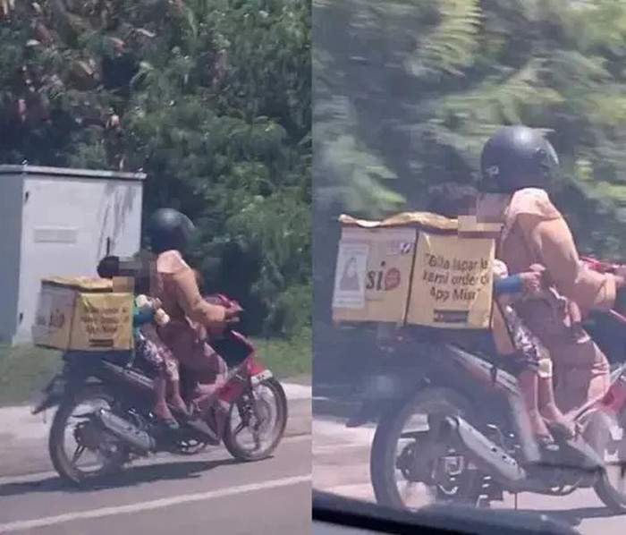 Perjuangan seorang ibu, Ibu Ini Bawa 3 Anak Saat Jadi Pengantar Makanan