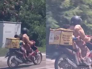 Demi Uang Tambahan, Ibu Ini Bawa 3 Anak Saat Jadi Pengantar Makanan