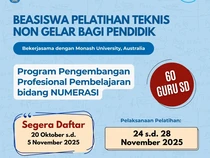 Beasiswa Pelatihan Teknis Bidang Numerasi untuk 60 Guru SD, Cek Infonya di Sini!