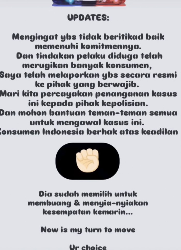 Felicia Elizabeth, korban Bake n Grind, memutuskan lapor polisi atas kasus klaim sehat palsu yang dilakukan bakery tersebut.