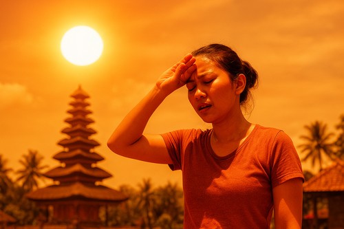 Ilustrasi cuaca Bali. Ilustrasi Bali panas. Ilustrasi panas Bali. (AI)