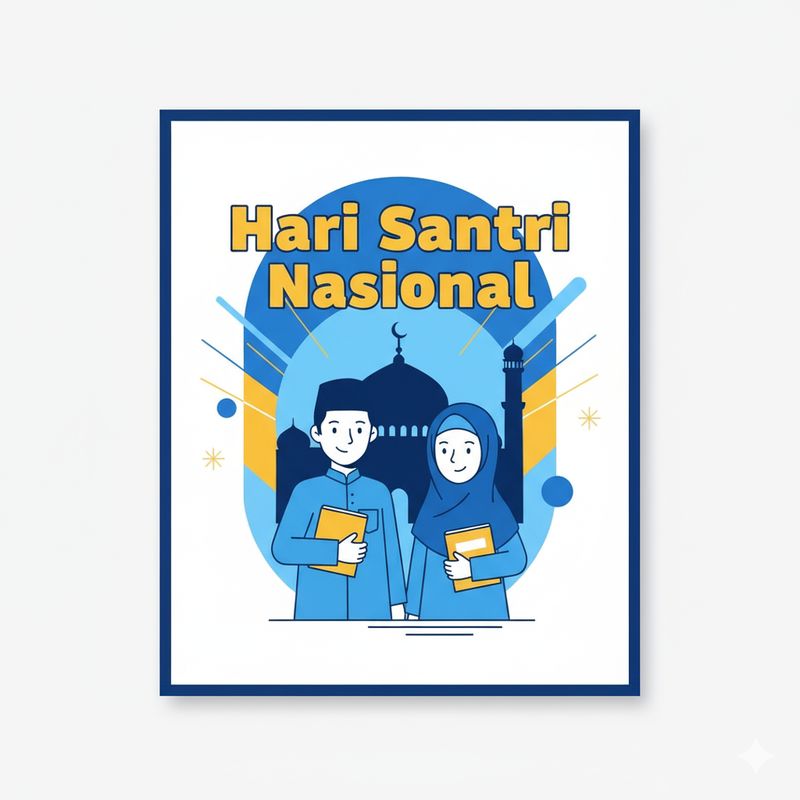 Ilustrasi poster Hari Santri 2025 (Seluruh gambar yang disajikan dalam artikel ini bukanlah visual asli, melainkan kreasi visual yang sepenuhnya dihasilkan oleh kecerdasan buatan Gemini AI).