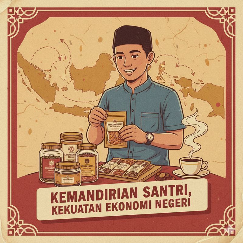 Ilustrasi poster Hari Santri 2025 (Seluruh gambar yang disajikan dalam artikel ini bukanlah visual asli, melainkan kreasi visual yang sepenuhnya dihasilkan oleh kecerdasan buatan Gemini AI).