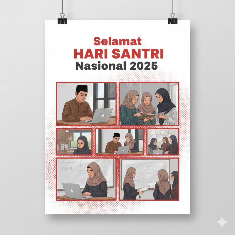 Ilustrasi poster Hari Santri 2025 (Seluruh gambar yang disajikan dalam artikel ini bukanlah visual asli, melainkan kreasi visual yang sepenuhnya dihasilkan oleh kecerdasan buatan Gemini AI).