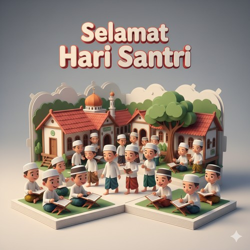 Ilustrasi poster Hari Santri 2025 (Seluruh gambar yang disajikan dalam artikel ini bukanlah visual asli, melainkan kreasi visual yang sepenuhnya dihasilkan oleh kecerdasan buatan Gemini AI).