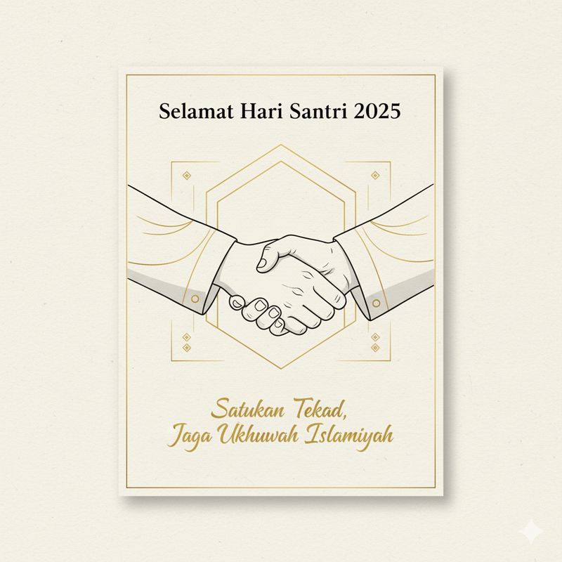 Ilustrasi poster Hari Santri 2025 (Seluruh gambar yang disajikan dalam artikel ini bukanlah visual asli, melainkan kreasi visual yang sepenuhnya dihasilkan oleh kecerdasan buatan Gemini AI).
